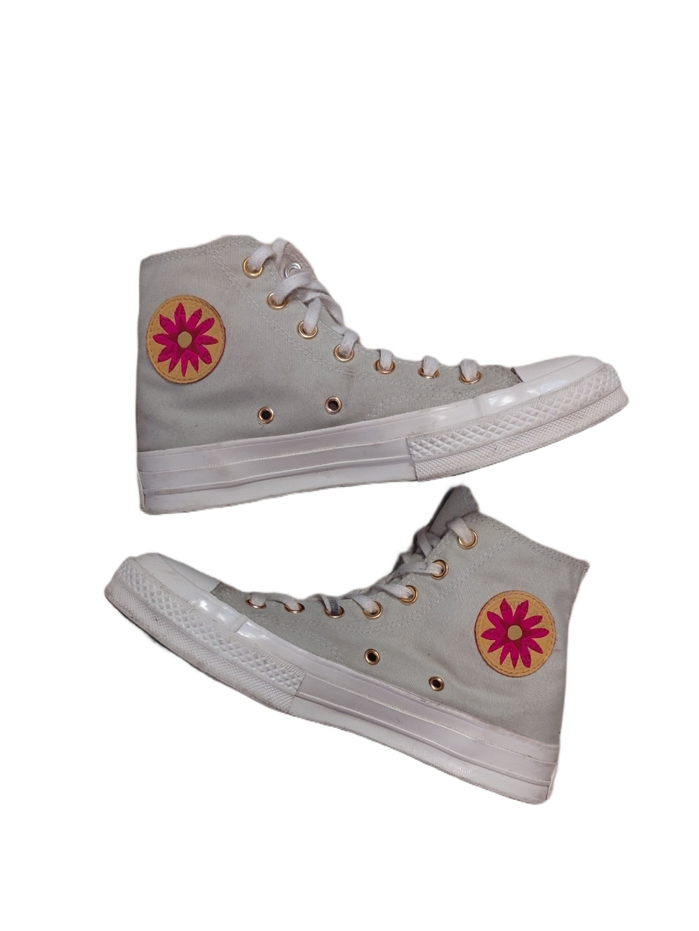 Converse All-Star High-Top Canvas Sneakers in Light Green with Pink Flower